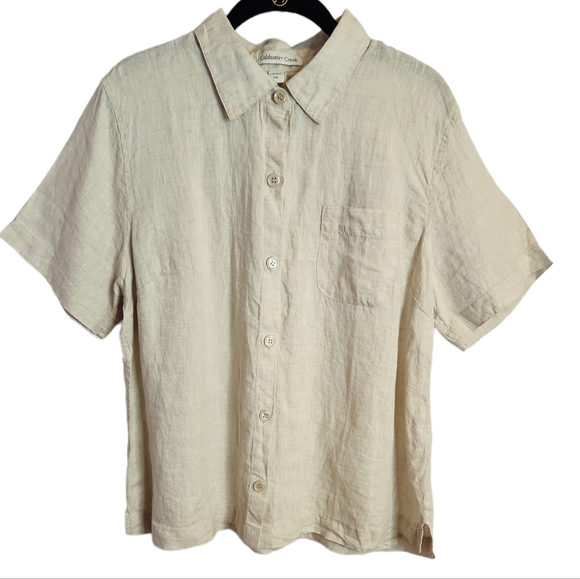 Coldwater Creek Tops - COLDWATER CREEK 100% LINEN WOMENS CAMP SHIRT, Sunwashed color, PXL